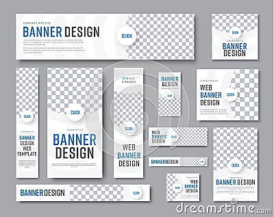 Design of white banners of standard sizes with a place for a photo Vector Illustration