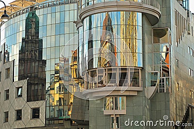 St. Stephen`s Cathedral Stephansdom reflections in the Haas House, Vienna Wien, Austria Ã–sterreich Stock Photo