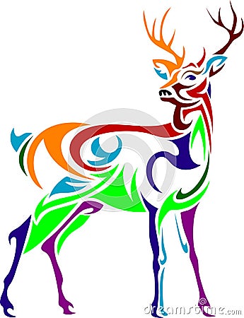 Designed colorful stag line art image Vector Illustration