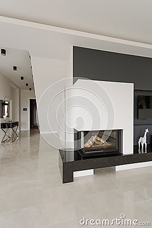 Designed fireplace in modern residence Stock Photo