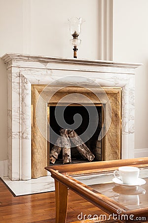 Designed marble fireplace Stock Photo