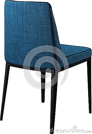 Designer blue dining chair on black metal legs. Modern soft chair isolated on white background. Stock Photo