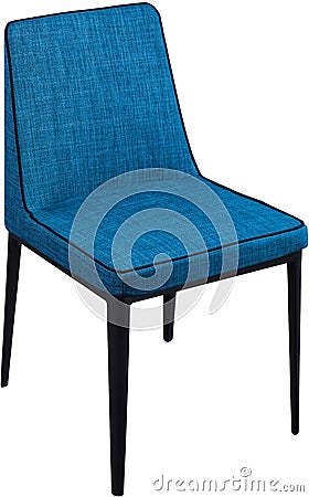 Designer blue dining chair on black metal legs. Modern soft chair isolated on white background. Stock Photo