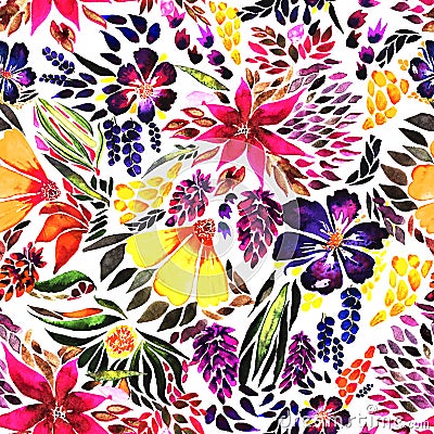 Designer bright floral watercolor pattern Stock Photo