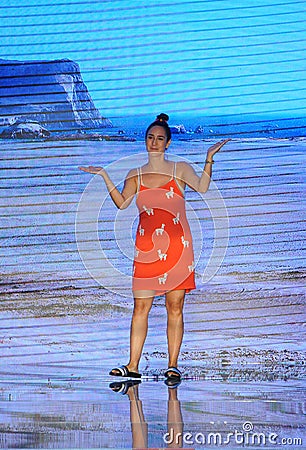 Designer Clara Lago walks the runway for Pitusa during the Paraiso Fashion Fair Editorial Stock Photo