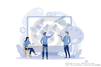 Designer concept. Art director working on media content. Vector Illustration