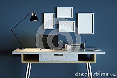 Designer desktop with clear laptop Stock Photo
