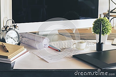 Designer desktop with various items Stock Photo