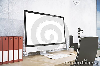 Designer desktop with white computer side Stock Photo