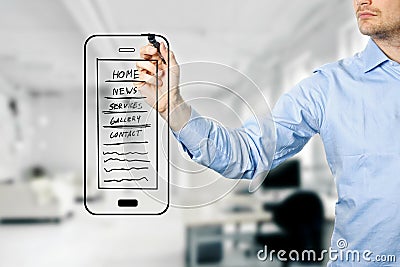 Designer drawing mobile website development wireframe Stock Photo