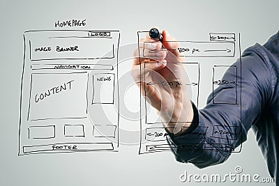 Designer drawing website development wireframe Stock Photo