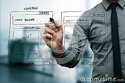 Designer drawing website development wireframe Stock Photo