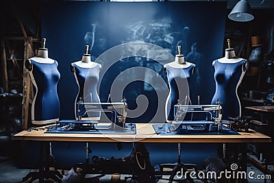 Designer factory industrial sewing machine manufacture fabric Stock Photo