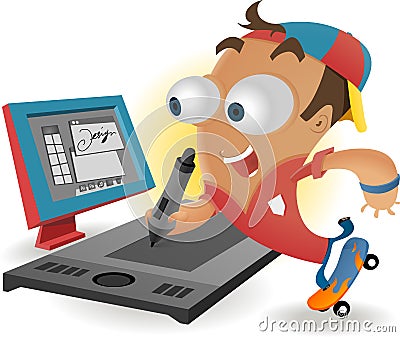 Designer with graphic tablet Cartoon Illustration