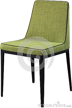 Designer green dining chair on black metal legs. Modern soft chair isolated on white background. Stock Photo