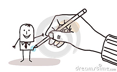 Designer hand drawing a cartoon businessman Vector Illustration
