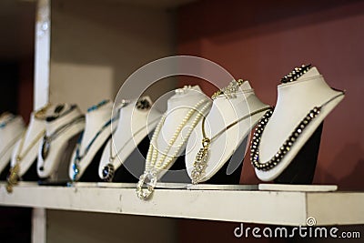 Designer Indian Necklaces for Sale in a Showroom Stock Photo