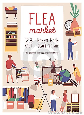 Designer market flat poster vector template. Retail store sale invitation. Rag fair, flea market advertising brochure Vector Illustration