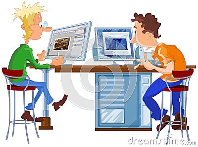 Designer and programmer working Cartoon Illustration