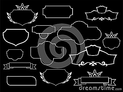 Designer set with frames of different shapes, curly, with patterns, with wings, crown Vector Illustration