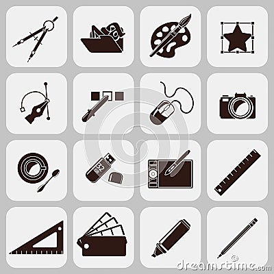 Designer Tools Black Icons Vector Illustration