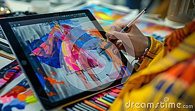 Designer using AI to create sketches on a digital tablet Stock Photo
