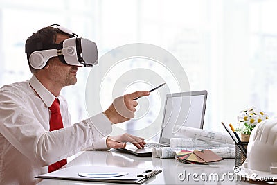 Designer visualizing 3d content in virtual reality glasses Stock Photo