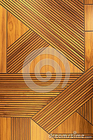 Designer walnut veneer panel, geometric crisscross pattern wood wall. Architectural background, texture. The concept is a modern Stock Photo