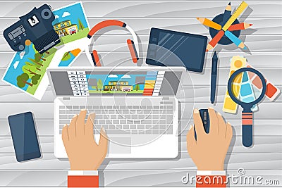 Designer working at laptop Vector Illustration