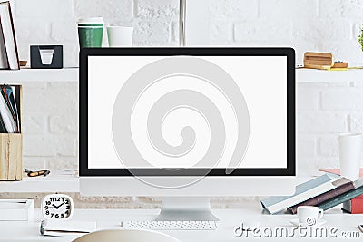 Designer workplace with blank white computer Stock Photo