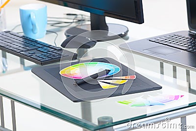 Designer workplace computer and graphic tablet Stock Photo