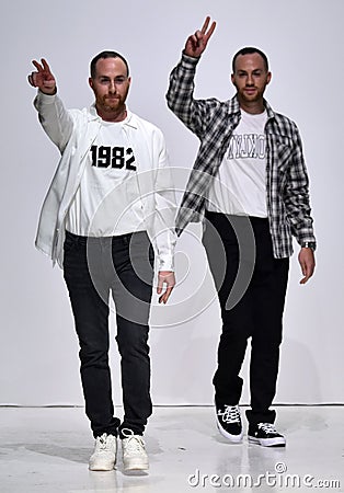 Designers Ariel Ovadia and Shimon Ovadia walk the runway at the Ovadia and Sons Spring 2018 Collection Editorial Stock Photo