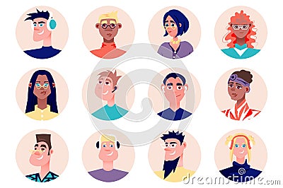 Designers people avatars isolated set. Portraits of female and male mascots Vector Illustration