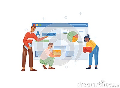 Designers working on user interface for website Vector Illustration