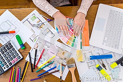 `Designers workplace ` conception on a wooden table Stock Photo