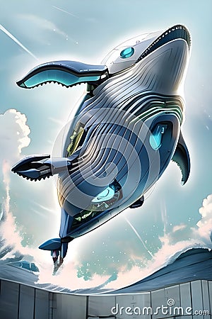 Designing a cyborg whale robot involves combining elements of a whale's physical characteristics with robotic features. Stock Photo
