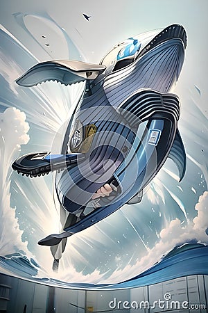 Designing a cyborg whale robot involves combining elements of a whale's physical characteristics with robotic features. Stock Photo