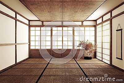 Designing the most beautiful Mock up, Designed specifically in Japanese style, empty room. 3D rendering Stock Photo