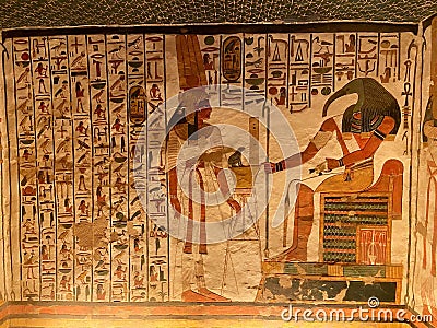 The designs in Queen Nefertari tomb in Queens valley in Luxor Editorial Stock Photo