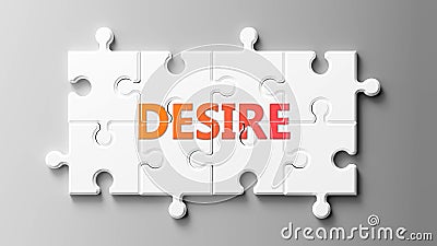 Desire complex like a puzzle - pictured as word Desire on a puzzle pieces to show that Desire can be difficult and needs Cartoon Illustration