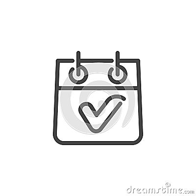 Desk Calendar with Check Mark. Completed Task, Checklist Done Logo Isolated. Event and Date, Month Line Pictogram Vector Illustration