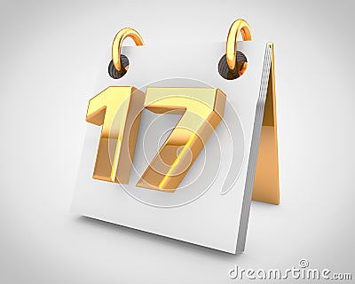 Desk calendar with gold design elements, day 17 of the month Stock Photo