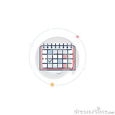 Desk calendar with marked dates and tasks. Time and task management. Icon in a flat linear style Vector Illustration