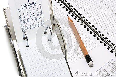 Desk Calendar with Planner and Pencil Stock Photo