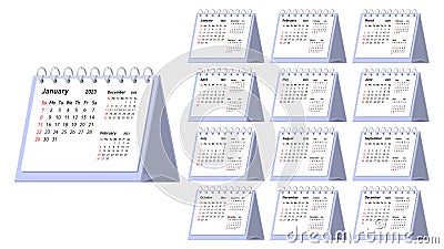 Desk calendar 2023. Simple calendar with flipping months. Vector Illustration