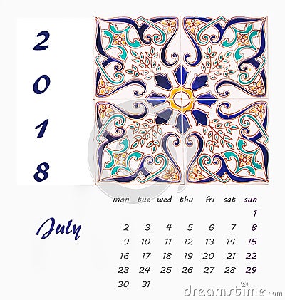 Desk Calendar 2018 Template flyer design . Decorative tiles Stock Photo