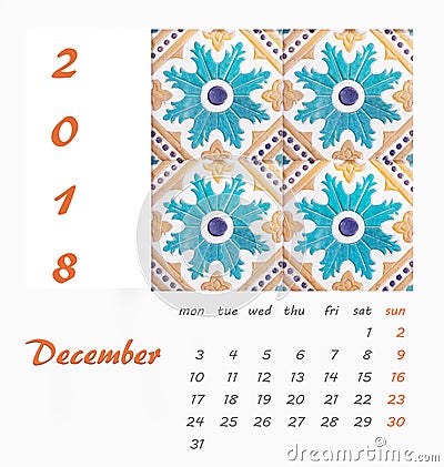 Desk Calendar 2018 Template flyer design . Decorative tiles Stock Photo