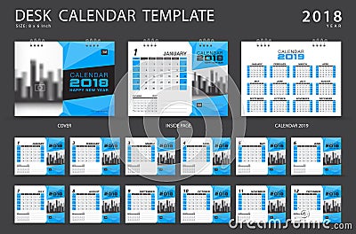 Desk calendar 2018 template. Set of 12 Months. Vector Illustration