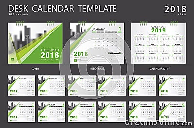 Desk calendar 2018 template. Set of 12 Months. Planner. Vector Illustration