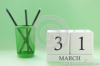 Desk calendar of two cubes for March 31 Stock Photo